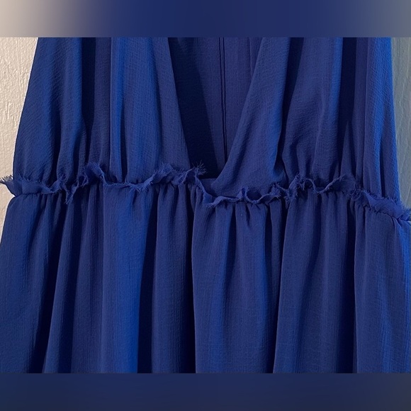 FREE PEOPLE XL Feminine Esme Mini Brilliant Blue Halter Chiffon Satin Strap SEXY - Picture 7 of 15